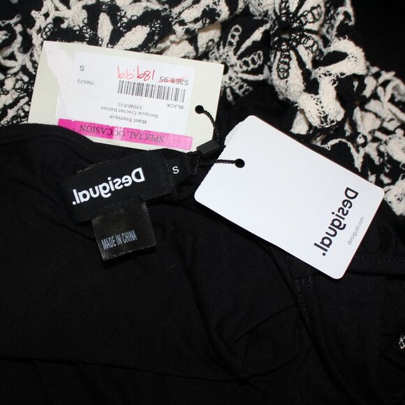 NWT Desigual Daisies Black Retro Short Crochet lined sleveless Dress size small - Picture 7 of 9